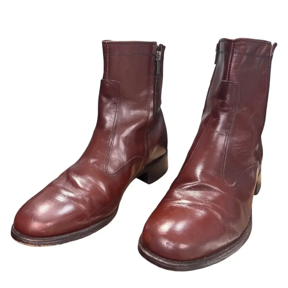 Vintage MASON Velvet-Eez Oxblood Leather Wellington Pull On Boots 7.5 D